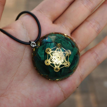 #90-Handmade Malachite Stone & Sacred Geometry ' MONEY MAGNET ' ORGONITE Pendant
